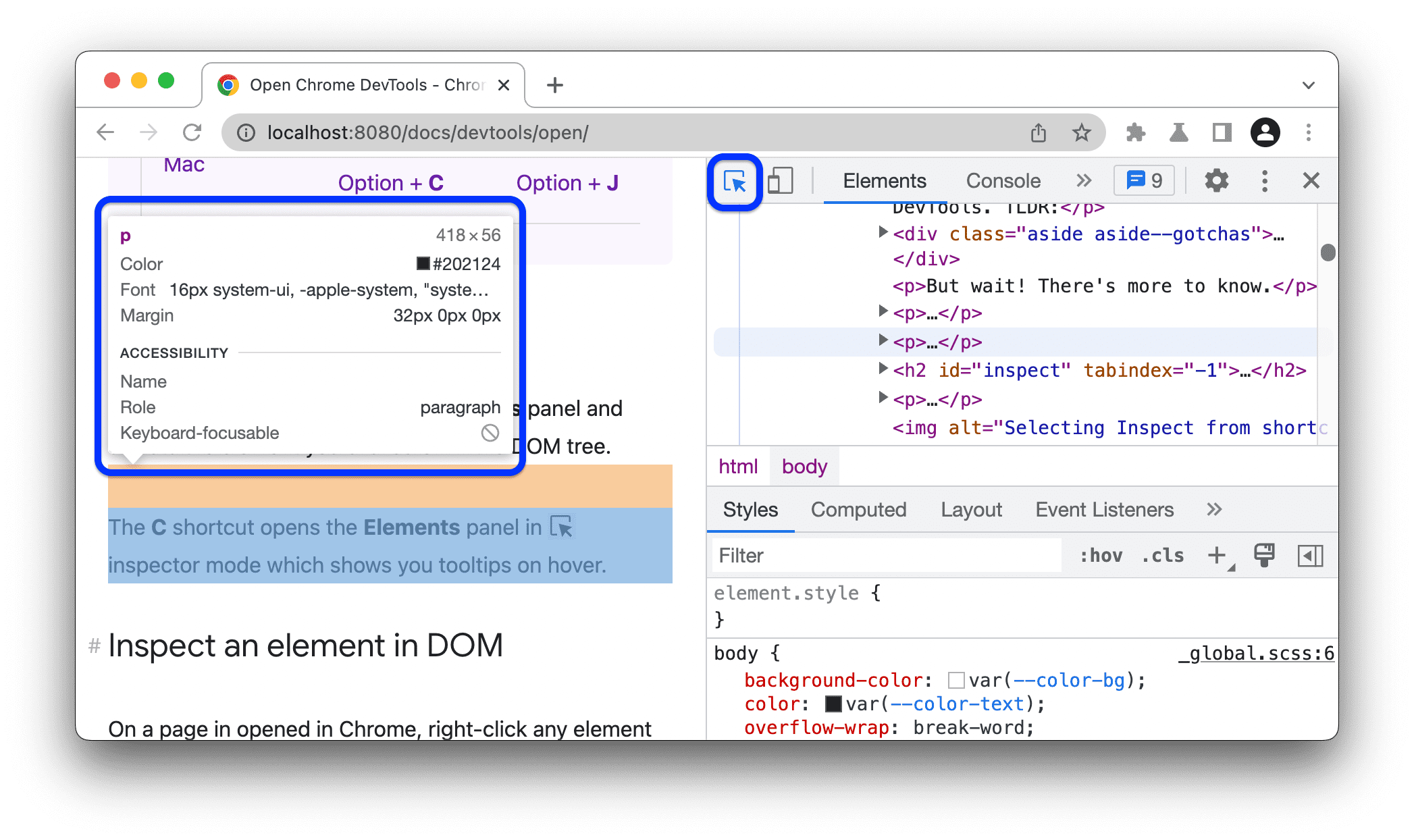 Chrome DevTools 的 Elements 面板界面截图